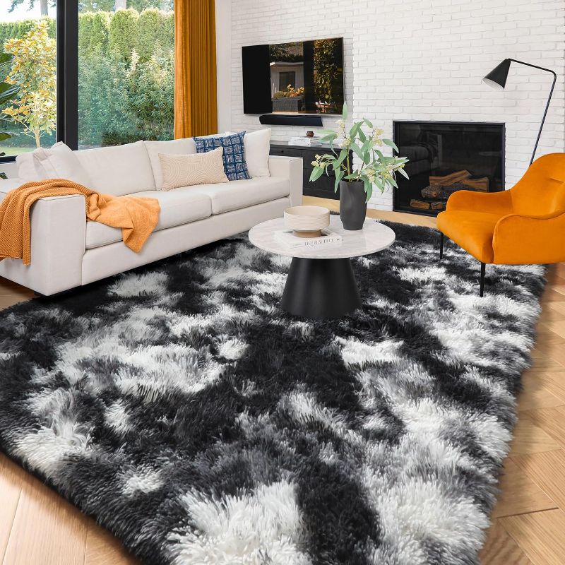 Photo 1 of ***IMAGE FOR REFERENCE***
Black White tan orange Area Rug for Living Room,5x8 Rug,Soft Fluffy Rug for Bedroom,Furry Plush Rug for Kids Room,Modern Large Shaggy Rug for Men Boy,Aesthetic Cool Rug for Dorm,Floor Carpet