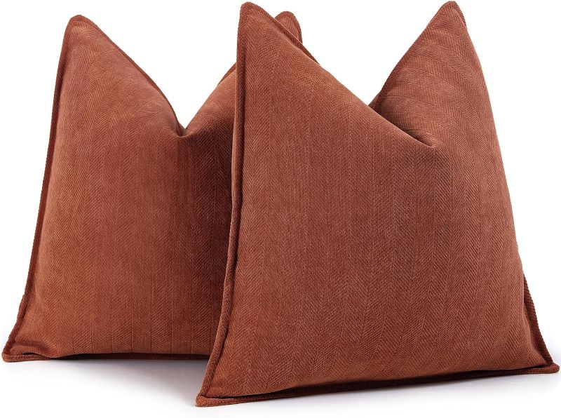 Photo 1 of  Rust Throw Pillow Covers 18x18 Set of 2 Chenille Fall Pillow Covers with Elegant Design Soft and Luxurious Decorative Throw Pillows for Couch, Bed, and Home Decor