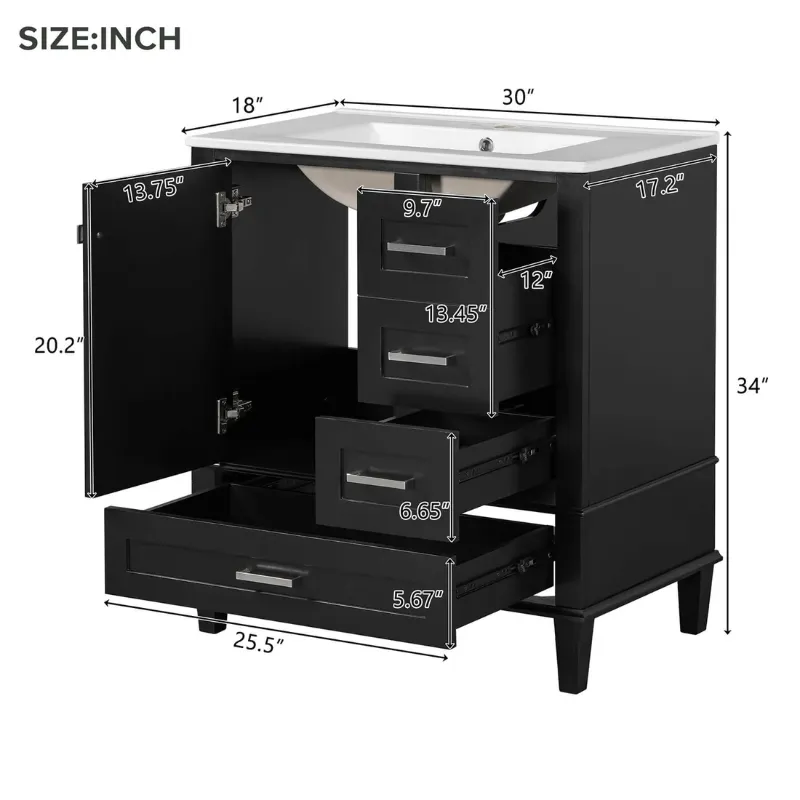 Photo 1 of ****NO SINK - JUST VANITY***
30" Black Solid Wood Bathroom Vanity with Top