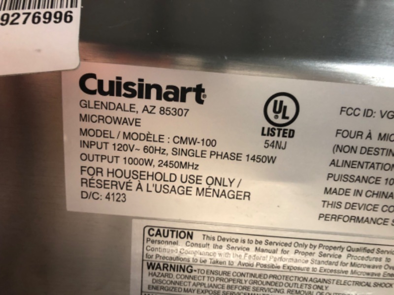 Photo 7 of ***USED - MAJOR DAMAGE - DENTED - SEE PICTURES - POWERS ON - UNABLE TO TEST FURTHER***
Cuisinart CMW-100 1-Cubic-Foot Stainless Steel Microwave Oven, Brushed Chrome