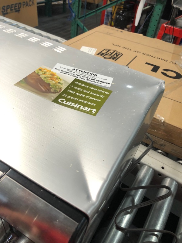 Photo 1 of ***USED - MAJOR DAMAGE - DENTED - SEE PICTURES - POWERS ON - UNABLE TO TEST FURTHER***
Cuisinart CMW-100 1-Cubic-Foot Stainless Steel Microwave Oven, Brushed Chrome