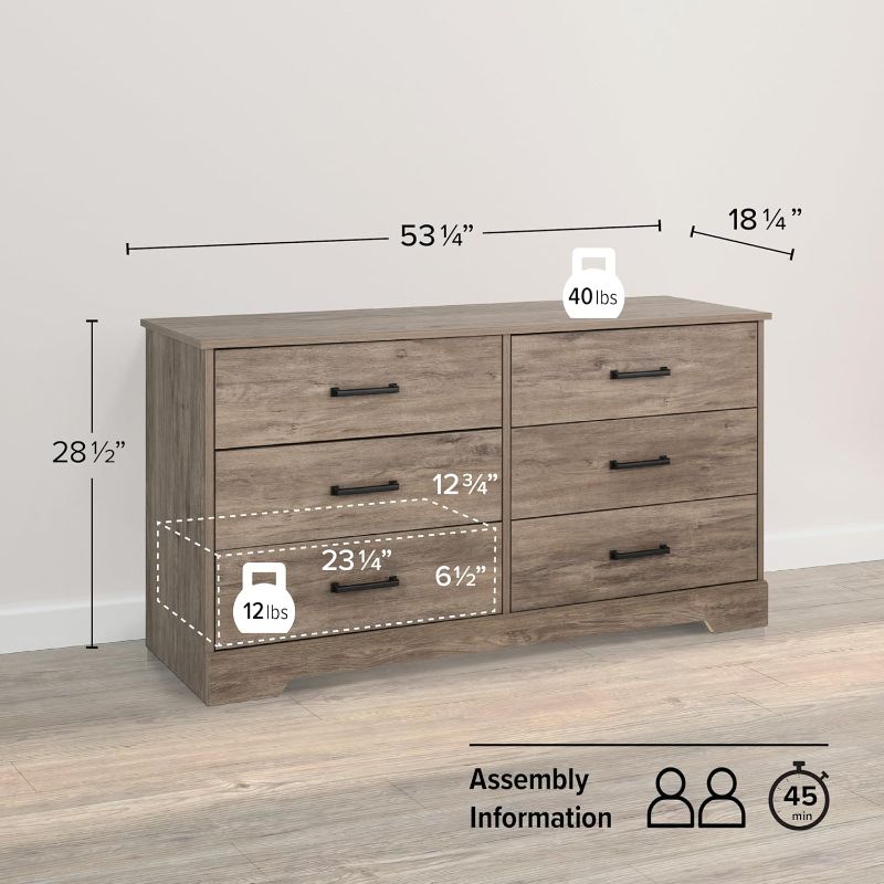 Photo 2 of ***TRUCK / TRAILER PICK UP***
Prepac Rustic Ridge Farmhouse 6-Drawer Double Dresser, Brown Dresser for Bedroom, Chest of Drawers with 6 Storage Drawers, 53.25” wide x 18.25” deep x 28.5” tall, Brown