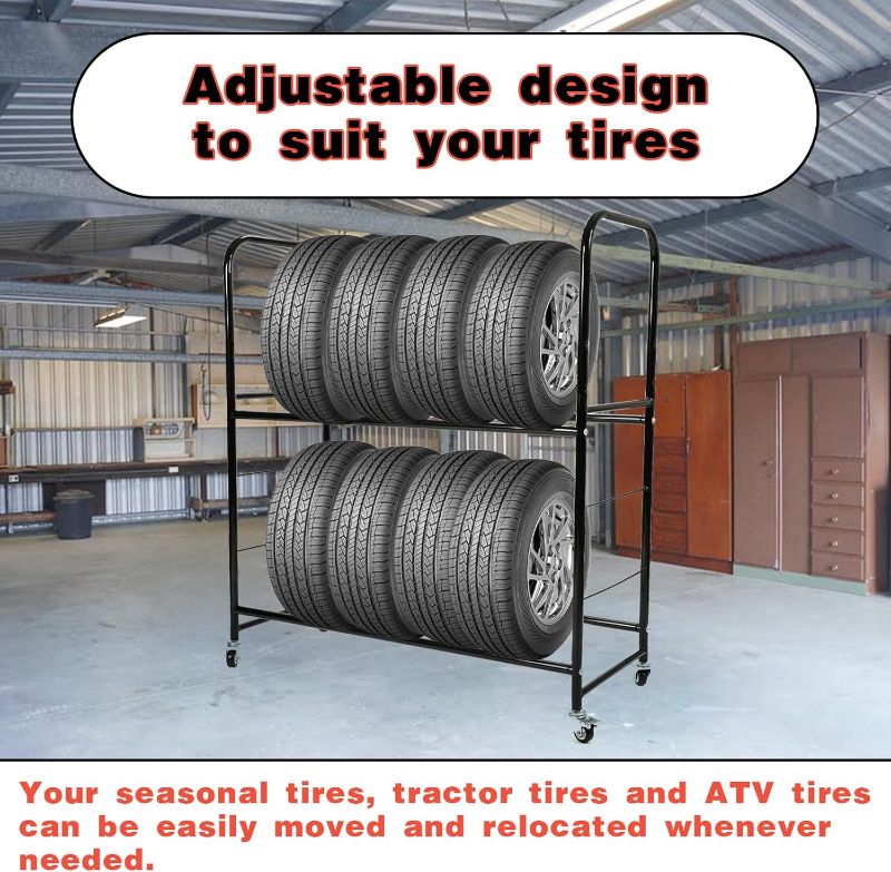 Photo 1 of ***IMAGE FOR REFERENCE***
Tire Rack Storage Garage Shelves 46'' X 19'' X 44'' Holds 8 Tires Adjustable Hight Tire Stand w/Wheels & Protective Cover