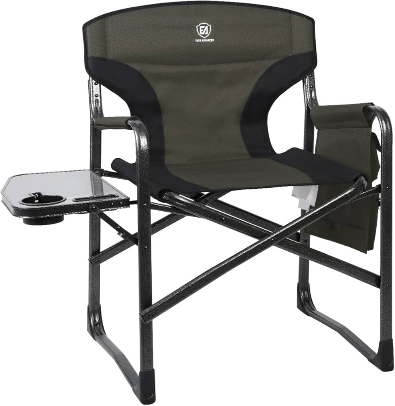 Photo 1 of *** Stock photo for reference*** COLEMAN Lightweight Folding Directors Chairs Outdoor, Aluminum Camping Chair with Side Table and Storage Pouch, Heavy Duty Supports 350LBS