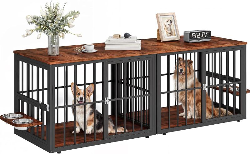Photo 1 of ***USED - BOX 1 OF 2 ONLY - ONLY 1 DOG CAGE - OTHER PARTS LIKELY MISSING AS WELL***
YITAHOME 77.6" Large Corner Dog Crate Furniture for 2 Dogs, 4 Combination Forms Wooden Dog Kennel with 360° rotatable Dog Bowls & 3 Doors,Dog Crate Furniture TV Stand for 