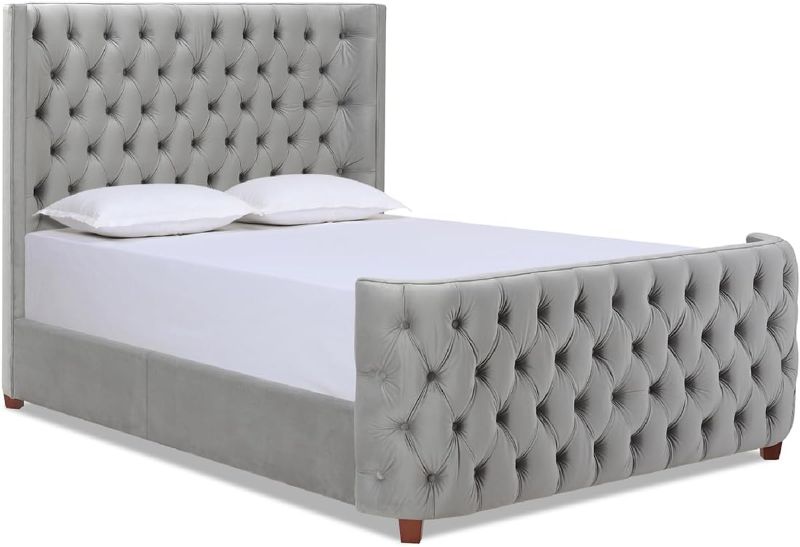Photo 1 of ***trailer pick up ***Jennifer Taylor Home Brooklyn KING Tufted Panel Bed Headboard and Footboard Set, Opal Grey Velvet

