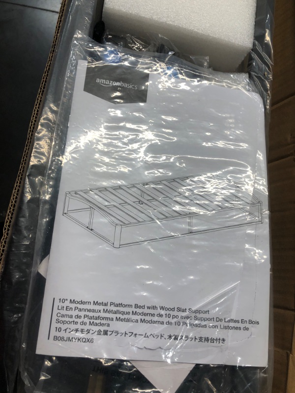 Photo 6 of ***USED - LIKELY MISSING PARTS - UNABLE TO VERIFY FUNCTIONALITY***
Amazon Basics Metal Platform Bed Frame, with Wood Slat Support, 10 inches High, Twin, Black