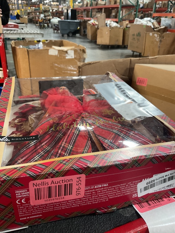 Photo 1 of Barbie 2024 Holiday Barbie Dolls, Seasonal Collector Toy, Barbie Signature, Plaid Gown with Red Bow, Displayable Packaging, Light Brown Hair