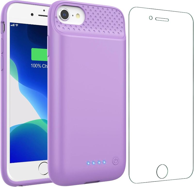 Photo 1 of **MISSING SCREEN PROTECTOR**
Battery Case for iPhone 8/7/6s/6/SE (2022/2020),Powerful 7000mAh Strong Slim Portable Protective Charging Case,Rechargeable Extended Battery Charger Case for iPhone 8/7/6s/6/SE (2022/2020)-Purple