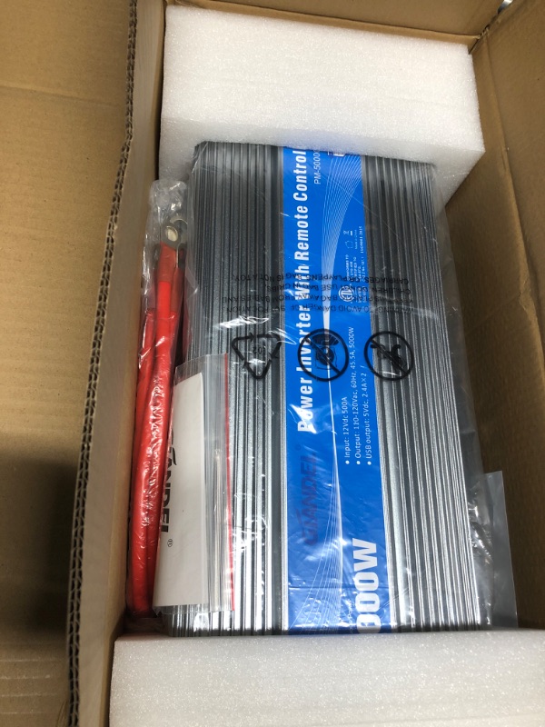 Photo 1 of 5000Watt Power Inverter ETL UL458 Listed Inverter 5000 W Converts 12V to 120 Vac with 40 Amps Hardwire Terminal and 4 AC Sockets Plus 30FT Wired Remote for Off Grid Solar System Truck RVs Emergency