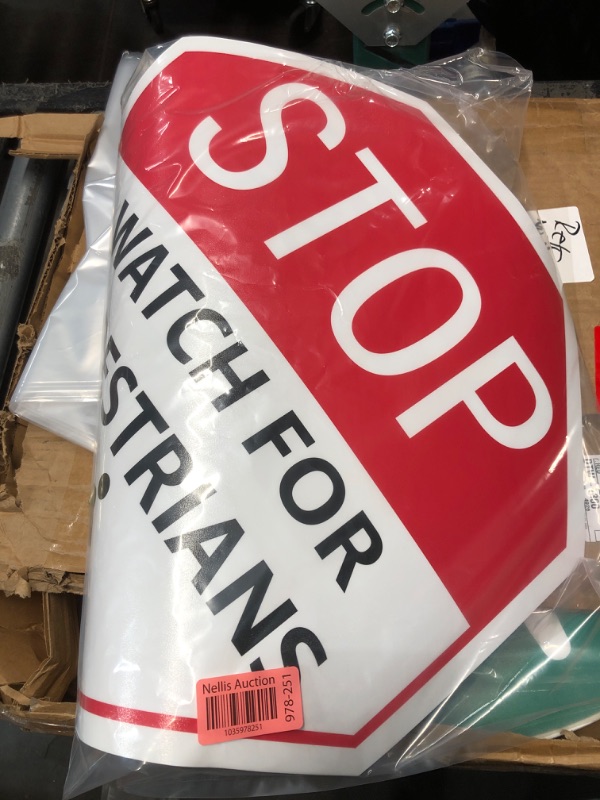 Photo 3 of **bundle of 2**
SmartSign “Stop - Watch for Pedestrians” Anti Slip Adhesive Reflective Octagonal Floor Sign | 17" x 17"