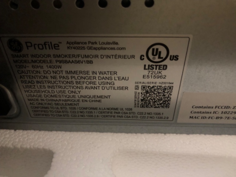 Photo 1 of **NEW OPENED TO INSPECT-FUNCTIONAL**
GE Profile™ Smart Indoor Pellet Smoker, with Active Smoke Filtration, 5 Smoke Control Settings, WiFi Connected, Electric, Countertop BBQ Appliance, Black