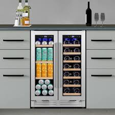 Photo 1 of ***FACTORY SEALED***24 in. Dual Zone 20-Wine Bottles and 60-Cans Beverage & Wine Cooler in Silver Two Shapes of Door Handle Blue LED Lights


