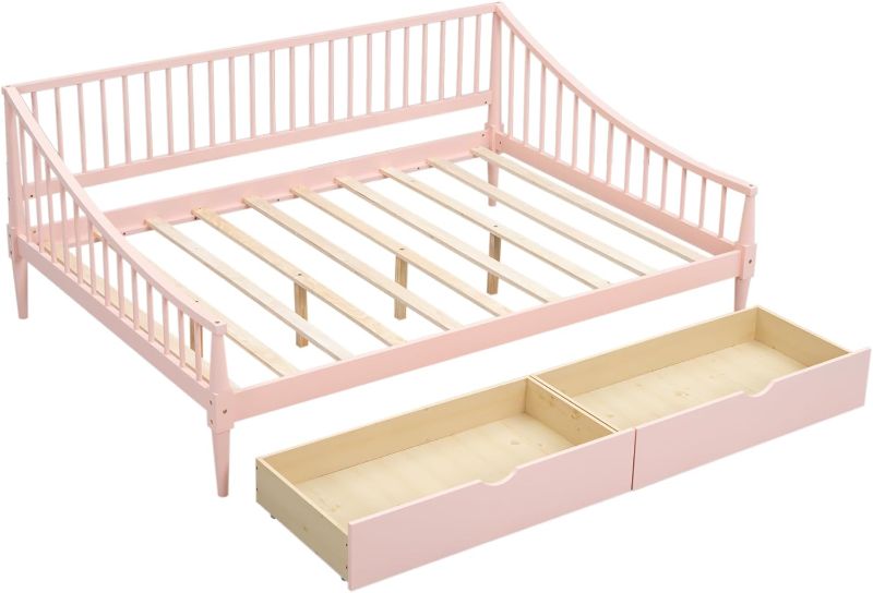 Photo 1 of ***NONREFUNDABLE - INCOMPLETE - SEE COMMENTS***
SOFTSEA Full Size Daybed with 2 Storage Drawers and Support Legs, Solid Wood Daybed Frame, Sofa Bed with Wooden Slat for Living Room, Bedroom, Guest Room, No Box Spring Need, Pink