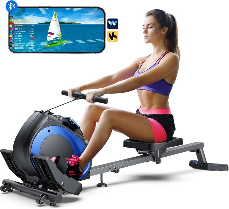 Photo 1 of ***FACTORY SEALED***
WELLFIT Rowing Machine, Magnetic Rower Machine for Home, Compact Upright Storage Rower for Small Space, 8 Levels Adjustable Resistance, 300lbs Weight Capacity, Works with Kinomap, Black-Blue
