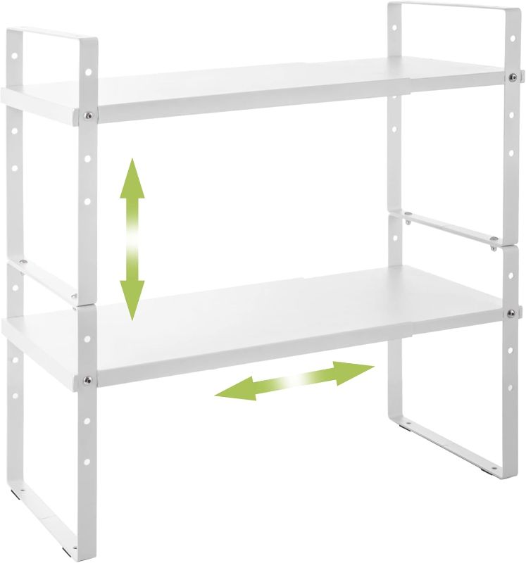 Photo 1 of ***IMAGE FOR REFERENCE***
Expandable Cabinet Shelf Organizer Rack, Stackable Kitchen Counter Storage Shelves Stand, Adjustable Height Pantry Shelf Spice Rack (White, 2 Pack)