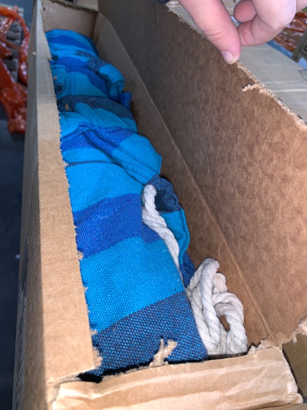 Photo 2 of ***IMAGE FOR REFERENCE***
blue striped tarp with white rope hammaock