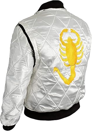 Photo 2 of ***2XS***
Ryan Gosling Drive Jacket - Scorpion Logo Embroidered Quilted Satin Bomber - Black/White Unisex Lightweight Jackets