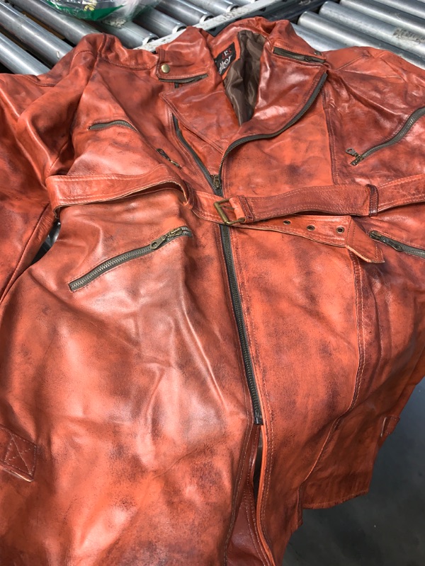 Photo 2 of ***NO SIZE LISTED - APPEARS TO BE WOMENS MEDIUM*** ***IMAGE FOR REFERENCE***
Fitted Mid Length Real Leather Jacket Biker Zip Up Waist Belt - Real Leather