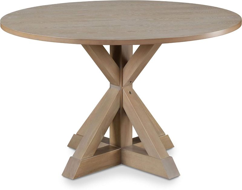 Photo 1 of ***IMAGE FOR REFERENCE***
Finch Alfred Round Solid Wood Rustic Dining Table for Farmhouse Kitchen Room Decor, Wooden Trestle Pedestal Base, 46.5" Wide Circular Tabletop, Distressed Beige, 47 in x 47 in x 29.2 in