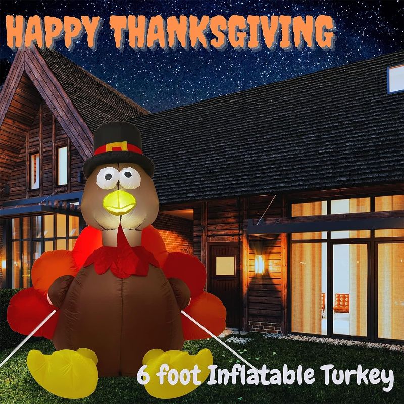 Photo 3 of ***IMAGE FOR REFERENCE***
Thanksgiving 6FT Inflatable Turkey with Pilgrim Hat Yard Decoration - LED Light Up Blow Up Turkey for Outdoor Indoor Lawn Thanksgiving Yard Decorations and Autumn Holiday Family Party Display