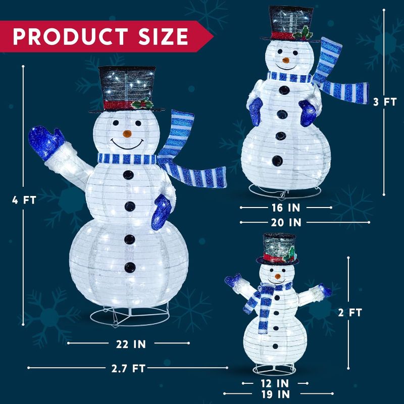 Photo 4 of **NON-REFUNDABLE** (PARTS) JOIEDOMI 3 Pcs 3D Christmas Collapsible Snowman Yard Light 270 Pre-Lit LED Cool White Lights for Indoor Outdoor Garden Holiday Décor, Christmas Event Decoration, Christmas Eve Night, Blue Scarf