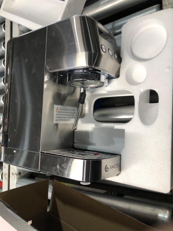 Photo 2 of (Minor Damage) 
amzchef Espresso Machines 20 Bar, Espresso Maker with Milk Frother & LCD Panel, Adjustable Temp, Compact Cappuccino Machines for Home Gifts, Stainless Steel