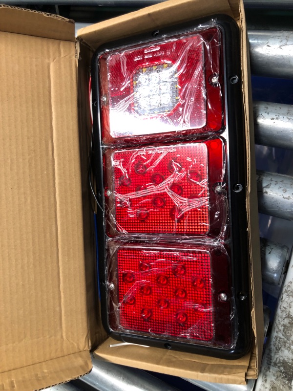 Photo 1 of Partsam 2Pcs LED Triple Tail Lights 45 LEDs, Rectangle Vertical or Horizontal Mount LED Trailer Camper RV Tail Lights Stop Turn Tail Backup Reverse Lights Taillights w/Black Base - Red/Clear Lens