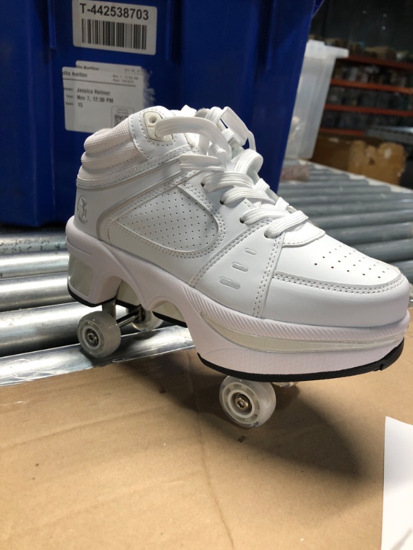 Photo 3 of ** SIZE EU 36/ US 5.5 ** Roller Skates for Women Men Outdoor,2 in1 Parkour Shoes with Wheels for Girls/Boys,Double Row Deform Kick Roller Shoes Retractable Adults/Kids,Quad Roller Skates,Skating Shoes Recreation Sneakers