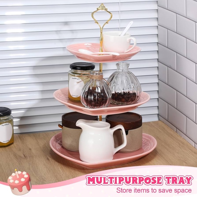 Photo 1 of  3 Tier Cupcake Stand Ceramic Tea Party (Pink)