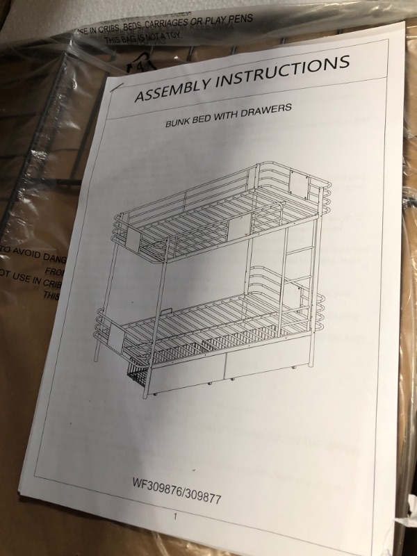 Photo 3 of ***NON REFUNDABLE, PARTIAL SET*** BOX 2 OF 2 ONLY
BIADNBZ Metal Bunk Bed Twin XL Over Twin XL Size with Two Storage Drawers and MDF Board Guardrail,  Black