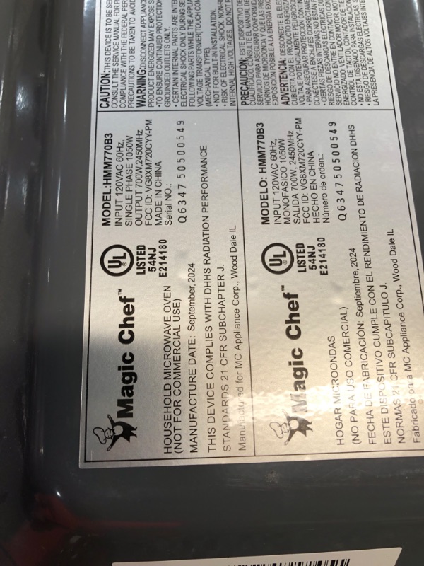 Photo 7 of ***NONREFUNDABLE - MAJOR DAMAGE - THIS SALE FINAL - SEE COMMENTS***
Magic Chef 17.3 in. W, 0.7 cu. ft. Countertop Microwave in Black with 700-Watt Cooking Power