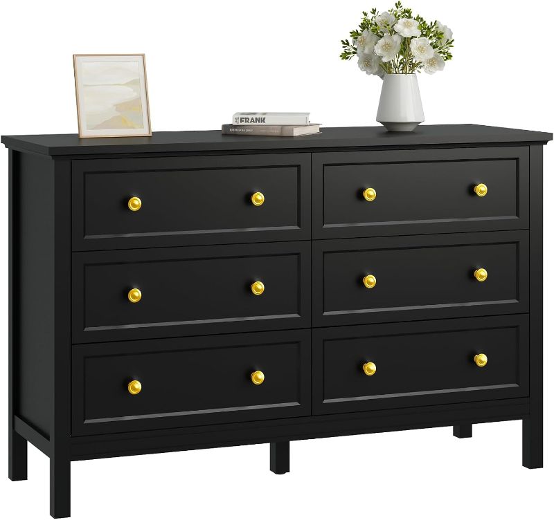 Photo 1 of ***STOCK PHOTO REFERENCE ONLY***CARPETNAL Black Dresser for Bedroom, 6 Drawer Dresser with Wide Drawer and Metal Handles, Wood Dressers & Chests of Drawers for Hallway, Entryway.
