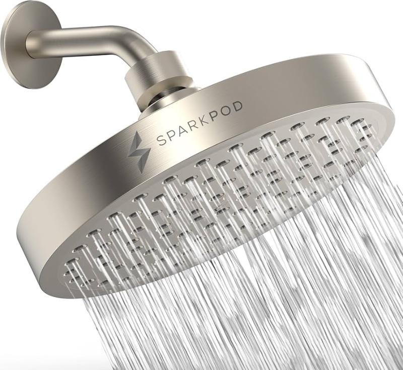 Photo 1 of ***FACTORY SEALED***SparkPod Shower Head - High Pressure Rain - Premium Quality Luxury Design - 1-Min Install - Easy Clean Adjustable Replacement for Your Bathroom Shower Heads (Elegant Brushed Nickel, 6 Inch Round