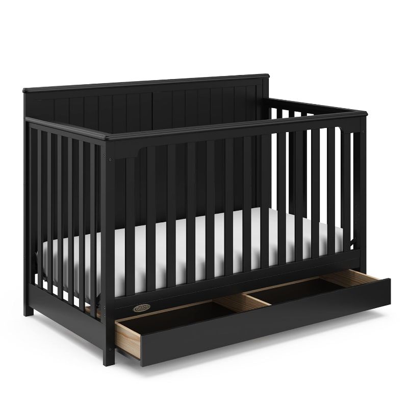 Photo 1 of ***USED - PREVIOUSLY OPENED - LIKELY MISSING PARTS***
Graco Hadley 5-in-1 Convertible Crib with Drawer (Black) – Combo, Includes Full-Size Nursery Storage, Converts from Baby Crib to Toddler Bed, Daybed