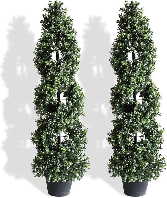 Photo 1 of ***STOCK PHOTO REFERENCE ONLY***momoplant White Fruit Artificial Boxwood Topiary Plant Topiary Tree 35inch Fake Feaux Spiral Plants Green Outdoor/Indoor Home Office Porch, ?Set of 2?