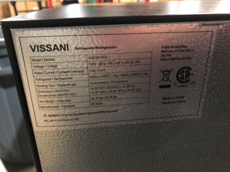 Photo 5 of ***USED - DAMAGED - NO PACKAGING - SEE COMMENTS***
Vissani 3.1 cu. ft. 2-Door Mini Refrigerator in Stainless Steel with Freezer, ENERGY STAR