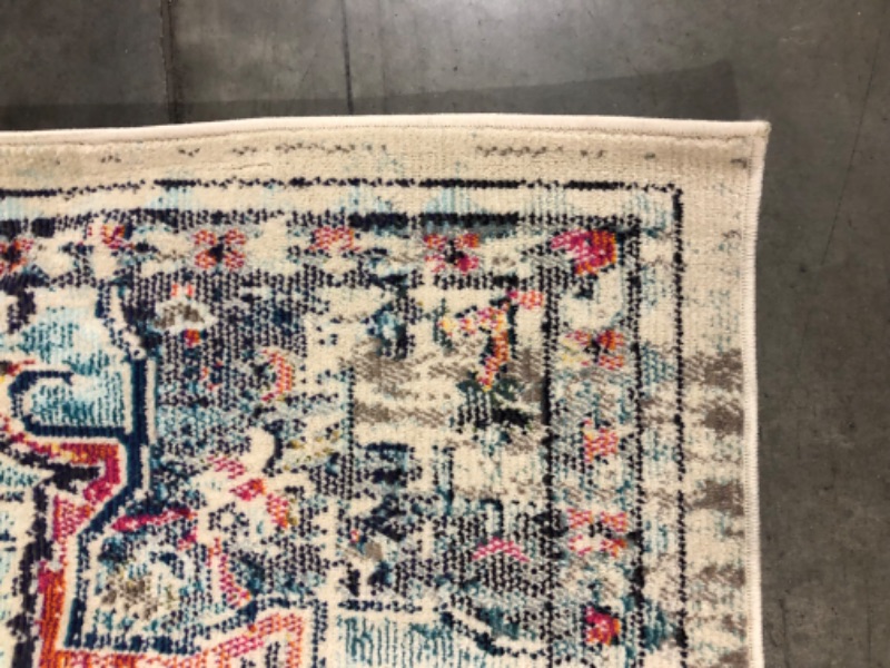 Photo 5 of ***USED - DIRTY - NO PACKAGING - SEE PICTURES***
SAFAVIEH Madison Collection Area Rug - 8' Square, Cream & Blue, Boho Chic Medallion Distressed Design, Non-Shedding & Easy Care, Ideal for High Traffic Areas in Living Room, Bedroom (MAD473B)