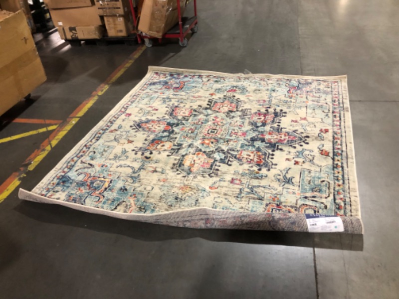 Photo 3 of ***USED - DIRTY - NO PACKAGING - SEE PICTURES***
SAFAVIEH Madison Collection Area Rug - 8' Square, Cream & Blue, Boho Chic Medallion Distressed Design, Non-Shedding & Easy Care, Ideal for High Traffic Areas in Living Room, Bedroom (MAD473B)