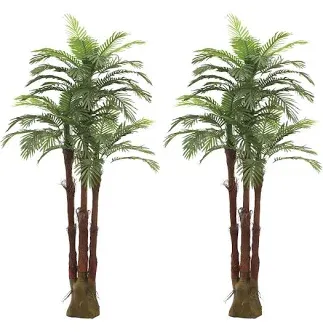 Photo 1 of **2 SETS** AMERIQUE Pair Gorgeous 6 Feet Triple Tropical Palm Artificial Plant Tree with Standable Trunk, Real Touch Technology, with UV Protection, Green
