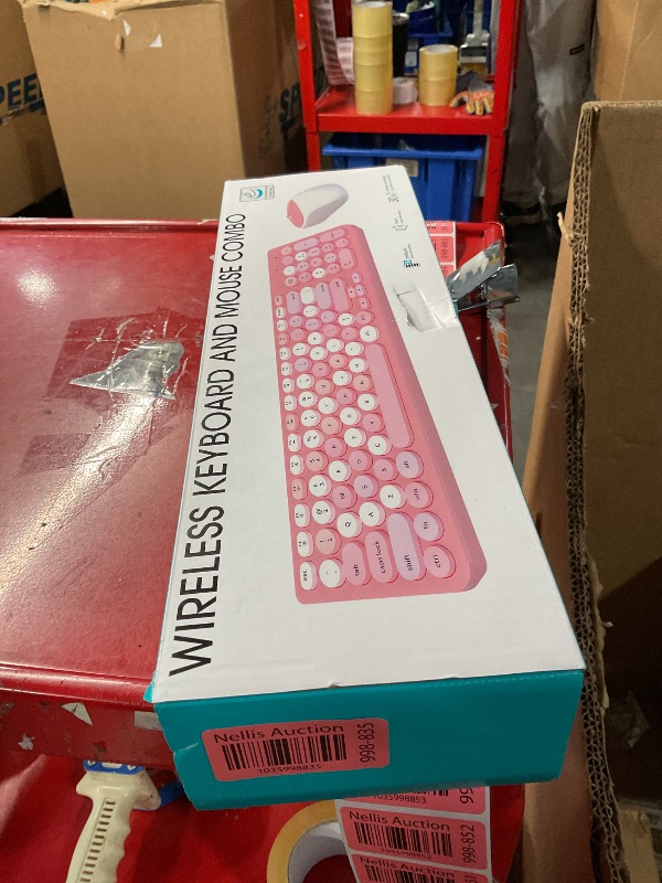 Photo 1 of Wireless Keyboard and Mouse Combo, Retro Typewriter Wireless Keyboard with Round Keycaps, 2.4GHz Full-Size USB Cute Wireless Keyboard Mouse for Computer, Desktop, Laptop (Milk Tea Colorful)