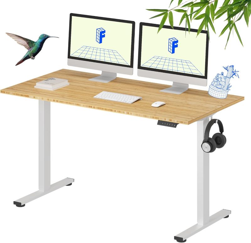 Photo 1 of ***NONREFUNDABLE - MISSING PARTS - SEE COMMENTS***
FLEXISPOT EN1 Bamboo Standing Desk, 55 x 28 Inches Whole-Piece Electric Adjustable Height Desk Sit Stand Desk, Home Office Table Stand up Desk (White Frame + Bamboo Curved Desktop, 2 Packages)
