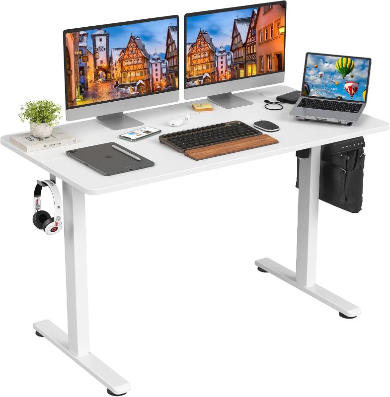 Photo 1 of **DAMAGED CORNER**
STARY Height Adjustable Electric Standing Desk with Whole Board, Modern, White
