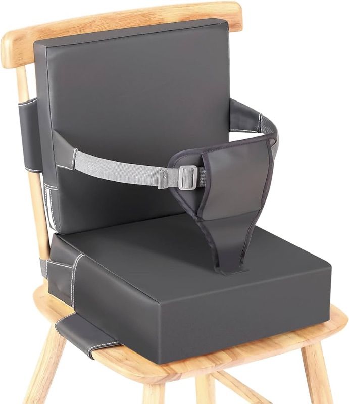 Photo 1 of (BAGGED) Toddler Booster Seat for Dining Table Kitchen Chair, PU Waterproof Booster Seat Dining Table with Backrest Adjustable Straps Non-Slip Portable Travel Increasing Booster Cushion Kids (GY)