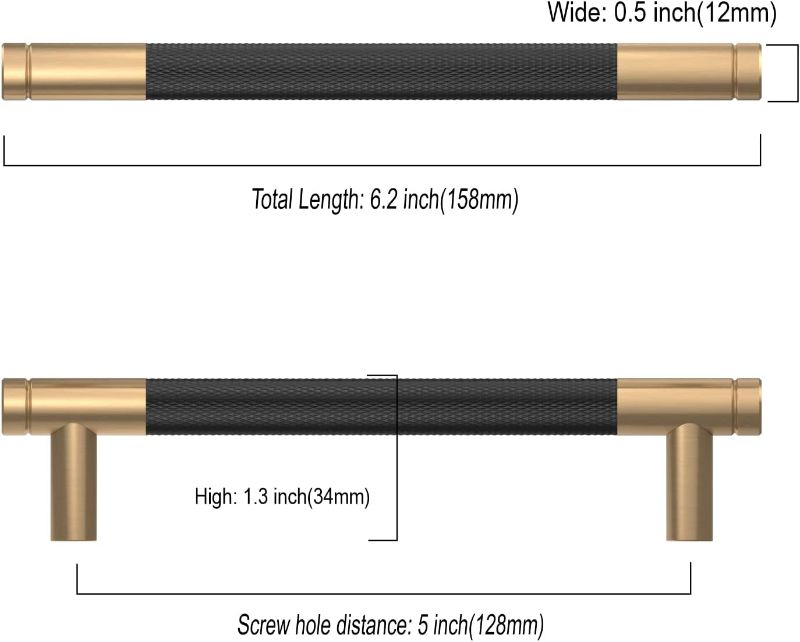 Photo 3 of (FAIR) (POSSIBLE MISSING SOME) Asidrama 20 Pack 5 Inch(128mm) Matte Black and Champagne Bronze Cabinet Pulls Knurled Cabinet Handles Cupboard Handles Kitchen Cabinet Hardware for Cupboard Drawer Pulls