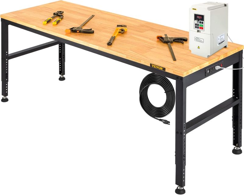 Photo 1 of ***NONREFUNDABLE - THIS SALE FINAL - FOR PARTS ONLY - SEE COMMENTS***
VEVOR 72" x 25" Adjustable Workbench, Heavay Duty Workstation 2000 LBS Load Capacity, with Power Outlets & Rubber Wood Top & Metal Frame & Foot Pads, for Workshop Office Home Garage
