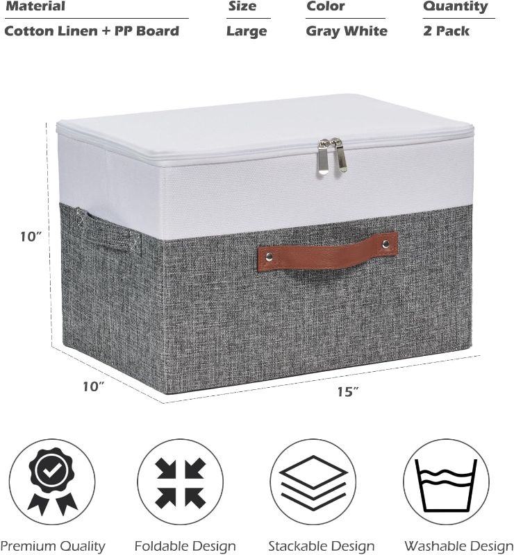 Photo 1 of (FAIR/USED) VinneGenzz 2 Pack Storage Boxes with Zipper Lid Cotton Linen Fabric Lidded Storage Bins Baskets Foldable Washable Closet Shelf Clothes 