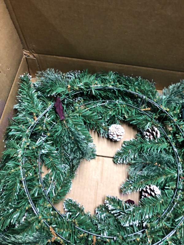 Photo 1 of **SEE NOTES** Loeniy Pre- Christmas Wreath for Front Door, Timer Outdoor Wreath for Windows with Pine Needles Frosted Branch Tips Pine Cones & Hanger, Battery Operated Artificial Wreath Decoration Indoors, 24in