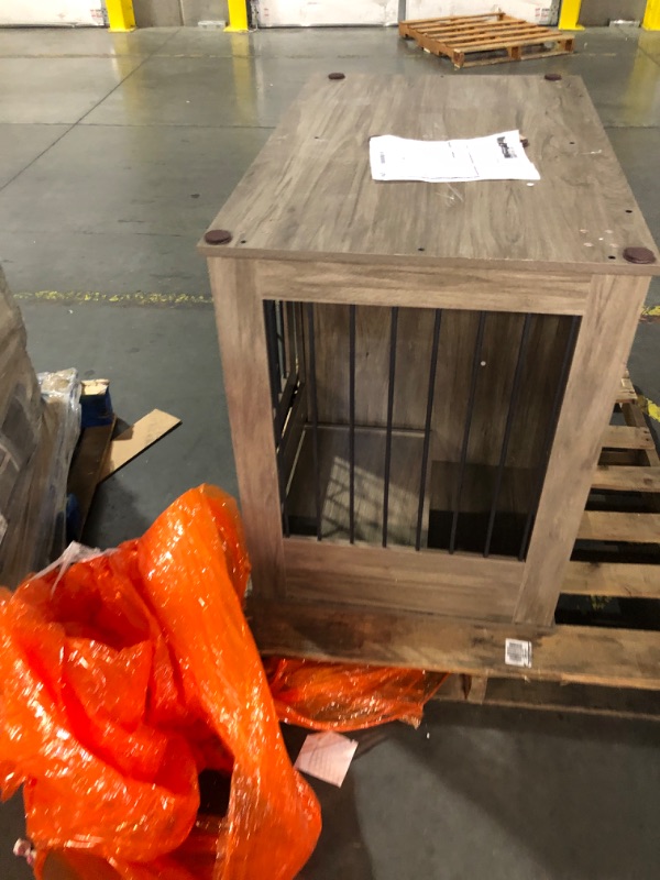 Photo 1 of ***STOCK PHOTO FOR REFERENCE ONLY - DAMAGED - NO PACKAGING - SEE COMMENTS***
Dog Crate Furniture for Medium Dogs, Dog Kennel Indoor with Cushion & Wheels Wooden Dog Cage Double Doors Dog Crate End Table, Grey, Roughly 40"L x 25"W x 32"H