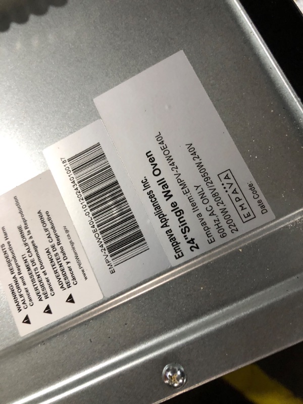 Photo 1 of **NONREFUNDABLE, PARTS ONLY, DAMAGED POWER CORD**Empava 24 inch Electric Single Wall Oven with 6 Cooking Funcitons, Built-in Convection System with Mechanical Knob Control, Stainless Steel